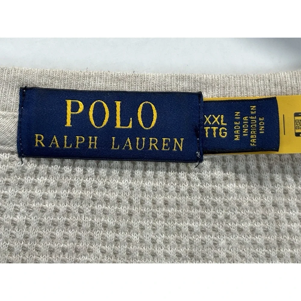 Polo Ralph Lauren Thermal Shirt Sz XXL 2XL Mens Tan Pony Logo Waffle Knit Preppy